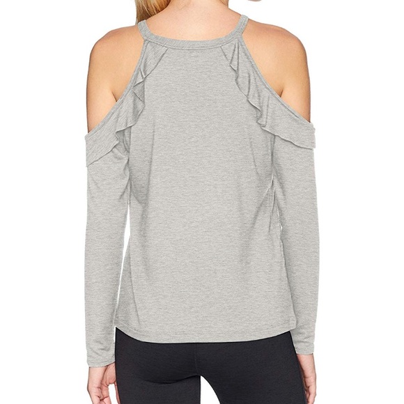 beyond yoga // gray cold shoulder frill pullover - Picture 2 of 7